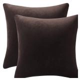 DEZENE Decorative Pillow Cases 20x20 Chocolate Brown: 2 Pack Cozy Soft Velvet Square Throw Pillow Covers for Farmhouse Home Decor