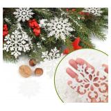 36pcs Snowflakes-Christmas Tree Decorations, Snowflake Ornaments for Tree, Plastic Glitter White Snow Flakes Ornaments, Christmas Indoor Winter Wonderland Decor