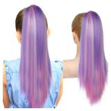 SEIKEA Ponytail Extension, 18\ Lightweight Straight Claw Clip in Hair Extensions Ponytail, Colored Hair for Kids, Crazy Day Accessories for Girls Synthetic Hairpiece Pink Purplein