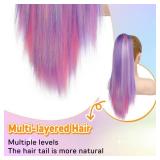 SEIKEA Ponytail Extension, 18\ Lightweight Straight Claw Clip in Hair Extensions Ponytail, Colored Hair for Kids, Crazy Day Accessories for Girls Synthetic Hairpiece Pink Purplein