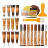 REALINN Wood Furniture Repair Kit- Set of 28 - Touch Up Markers, Fillers with Wood Putty - Repair Scratch, Cracks, Hole, Discoloration for Wooden Door, Floor, Table, Cabinet