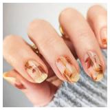 24Pcs Thanksgiving Medium Square False Nails Maple Leaf Press on Nails Fall Leaves Stick on Fingernails Glossy Silver Glitter Acrylic Fake Nail Yellow French Gel Glue on Nail for Coquette Women Girls
