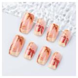 24Pcs Thanksgiving Medium Square False Nails Maple Leaf Press on Nails Fall Leaves Stick on Fingernails Glossy Silver Glitter Acrylic Fake Nail Yellow French Gel Glue on Nail for Coquette Women Girls