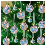 Worgree 16 Pcs AB Color Hanging Crystal Glass Christmas Balls Ornaments for Christmas Tree Decorations Set Thanksgiving Xmas Wedding Party Gifts Indoor Home Decor