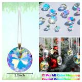 Worgree 16 Pcs AB Color Hanging Crystal Glass Christmas Balls Ornaments for Christmas Tree Decorations Set Thanksgiving Xmas Wedding Party Gifts Indoor Home Decor