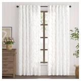 jinchan Lined Curtains Botanical Embroidered Sheers for Bedroom 84 Inch Length Embroidery Voile Leaf Curtains for Living Room Light Filtering Privacy Window Treatments 2 Panels White