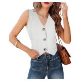Fallorchid Womenfts Business Button Up Sleeveless Vest Crop Tops V Neck Jacket Waistcoat M