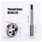 M12 x 1.25mm Metric Tap and Die Set, M12 x 1.25mm High-Speed Steel Machine Round Tap Die Set, Right Hand Thread Tap and Round Thread Die Tool