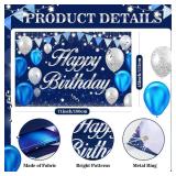 MDCGFOD Happy Birthday Banner - Birthday Decorations for Men Women Boys Girls Blue Sliver Birthday Party Banners Welcome Happy Birthday Background Sign Theme Party Decorations Indoor Outdoor