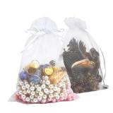 PACKINNO 100pcs White Organza Bags, Sheer Organza Bags 4x6 Inch, Small Mesh Bag Drawstring, Jewelry Gift Bags for Party, Candy, Christmas, Festival, Bathroom Soaps, Makeup