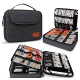 HOLIMET Cable Organiser Bag,Electronic Accessories Bag Double Layer for Travel Waterproof Cord Storage Organizer Bag for iPad, Kindle, Hard Drives, Cables, Chargers,Power Bank and More(Black)