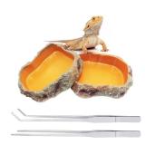 Reptile Growth Reptile Bowl Set Includes Reptile Food Dish,Reptile Water Dish,Reptile Feeding Tongs,Long Tweezers for Terrarium,for Leopard Gecko,Frog,Bearded Dragon,Snake,Tortoise,Hermit Crab