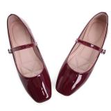 LUXINYU Mary Jane Flat Shoes for Women Patent Leather Square Toe Adjustable Buckle Strap Ballet Dance Shoes,Red 5.5