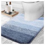 OLANLY Luxury Toilet Rugs U-Shaped 24x20, Extra Soft and Absorbent Microfiber Bathroom Rugs, Non-Slip Plush Shaggy Bath Mat, Machine Wash Dry, Contour Bathroom Mats for Toilet Base, Blue