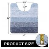 OLANLY Luxury Toilet Rugs U-Shaped 24x20, Extra Soft and Absorbent Microfiber Bathroom Rugs, Non-Slip Plush Shaggy Bath Mat, Machine Wash Dry, Contour Bathroom Mats for Toilet Base, Blue