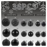 LANGXUN 36pcs Black Christmas Tree Decorations Balls, Bolas De Navidad, 2025 Christmas Decor, Indoor Outdoor Shatterproof Christmas Ornaments, Xmars Party Wedding Suppiles