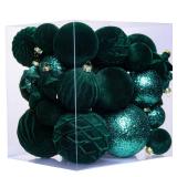 38 Pcs Dark Green Velvet Christmas Ball Ornaments Dark Green Christmas Tree Decorations with Paper Ornaments, Shatterproof Hanging Xmas Décor Set for Office Home Holiday in 3 Sizes(Small Medium Large