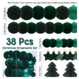 38 Pcs Dark Green Velvet Christmas Ball Ornaments Dark Green Christmas Tree Decorations with Paper Ornaments, Shatterproof Hanging Xmas Décor Set for Office Home Holiday in 3 Sizes(Small Medium Large