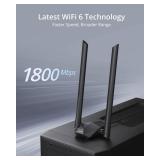BrosTrend USB WiFi 6 Adapter AX1800 Long Range WiFi USB Adapter for PC Laptop Desktop 5GHz1201Mbps  2.4GHz574Mbps Wireless WiFi Dongle USB3.0 with 2x High Gain Wi-Fi Antennas for Windows 1110 ONLY