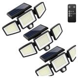 Tuffenough Solar Outdoor Lights 2500LM 210 LED Security Lights with Remote Control,3 Heads Motion Sensor Lights, IP65 Waterproof,270° Wide Angle Flood Wall Lights with 3 Modes(3 Packs)