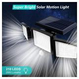 Tuffenough Solar Outdoor Lights 2500LM 210 LED Security Lights with Remote Control,3 Heads Motion Sensor Lights, IP65 Waterproof,270° Wide Angle Flood Wall Lights with 3 Modes(3 Packs)