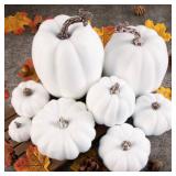 Ywlake Flocked Artificial Pumpkins Fall Decorations, Fake Pumpkin for Autumn Harvest Halloween Thanksgiving Faux Pumpkins Home Table Decor (8 Pcs, White)