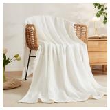 EMME Cotton Blanket for Couch Breathable Gauze All Season Soft and Lightweight Muslin White Throw Blankets for Adults (White, 50\x70\in)in