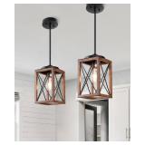 DEWENWILS 2 Pack Farmhouse Pendant Light, Metal Hanging Light Fixture with Wooden Grain Finish, 48 Inch Adjustable Pipes for Flat and Slop Ceiling, Kitchen Island, Bedroom, Dining Hall, ETL Listed