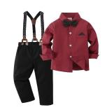 DISAUR Matching Family Outfits Christmas Long Sleeve Red Dress Shirt Bow Tie Suspender Black Pants Boys Church Outfit 5t 6t