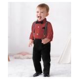 DISAUR Matching Family Outfits Christmas Long Sleeve Red Dress Shirt Bow Tie Suspender Black Pants Boys Church Outfit 5t 6t