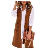 Danedvi Women Open Front Lapel Collar Cardigan Vest Button Down Long Sweaters Cardigan Solid Outerwear Coats