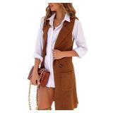 Danedvi Women Open Front Lapel Collar Cardigan Vest Button Down Long Sweaters Cardigan Solid Outerwear Coats