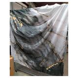 White Plastic Shower Curtain Rings and Gray Marble Print Shower Curtain Set