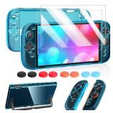 FYOUNG Protective Case for Nintendo Switch 2 2025, Slim Hard Shell for Switch 2 Accessories, ScratchandShock Protection Cover with Screen Protector, 8 Thumb Grip(Translucent Blue, Switch 2 7.9inch)