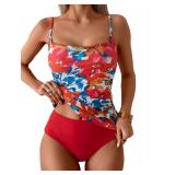 Large Eomenie Womenfts Swimsuit Tankini Tummy Control Bathing Suits Two Piece Full Coverage Slim Swim Suits with High Waisted Bottom