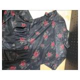 Large GothDark Womenfts Mesh Dress Short Sleeve Round Collar Floral Print High Slit Waist-Cinched Wedding Guest Maxi Dresses