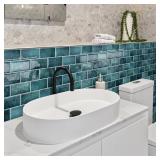 DEWOO Teal Green Peel and Stick Subway Tile Backsplash Self Adhesive Brick Stickers for Kitchen Bathroom Wall, 10-Sheet, 12\×12\inin