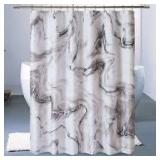 White Plastic Shower Curtain Rings and Gray Marble Print Shower Curtain Set