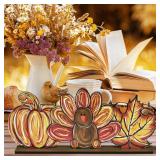 Smile Thanksgiving Wooden Decor Indoor, Turkey Decor Pumpkin and Maple Standing Centerpieces, Thanksgiving Table Tiered Tray Kitchen Decorations