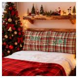 Lanpn Christmas Standard Pillowcase 20x26 Set of 2, Red Joy Christmas Decorative Lumbar Pillow Cases 20 x 26 Long Rectangle Standard Shams Throw Bed Pillow Covers Xmas Cushion Cover 2 Pack