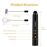 Philorn Milk Frother Wand Handheld Rechargeable Electric Whisk Coffee Drink Mixer, Mini Foamer for Lattes, Cappuccino, Frappe, Matcha, Hot Chocolate, Protein Powder, Keto Diet (Black)