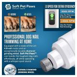 Soft Pet Paws Dog Nail Grinder - Ultra Quiet Operation - Upgraded Dog Nail Trimmer with 2 LED Lights - 2-Speed Rechargeable Nail Grinder - for Small, Medium and Large Dogs - Extra Grinding Head