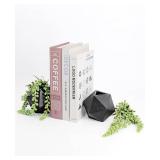 AceList Geometric Decorative Bookends with Artificial String of Pearls, Modern Cast Iron Black Bookends for Shelves, Set of 2 Aesthetic Book Stopper for Heavy Books Home Office Bookshelf Decor