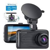 Milerong Dash Cam with 32GB Cards, Dash Cam Front and Rear with Night Vision, Mini 1080P FHD Dash Camera for Cars, G-Sensor, Loop Recording, Parking Monitor, Motion Detection,WDR