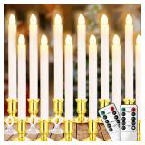 YAUNGEL Christmas Window Candles, 12 Pack Battery Operated Flameless Taper Candles for Windows with Timer Remote, Electric Candle Lights with Candle Holders Suction Cups for Christmas