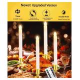 YAUNGEL Christmas Window Candles, 12 Pack Battery Operated Flameless Taper Candles for Windows with Timer Remote, Electric Candle Lights with Candle Holders Suction Cups for Christmas