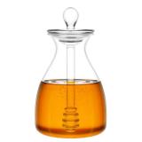 Mkono Honey Dispenser Glass Honey Pot Honey Jar with Dipper Sticks and Lid Cover Honey Containers Holder for Home Kitchen, 14 Ounces