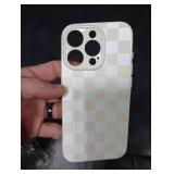 NITITOP Compatible with iPhone 15 Pro Case Cute Aesthetic Checkerboard Checkered Pattern for Women Girl Trendy Slim Fit TPU Silicone Shockproof Full Camera Protection Cover - White