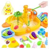 Play Sink with Running Water - Kitchen Kids Sink Toys with Fishing Game Toys for Floating Pool Water Play, Upgraded Electric Faucet & Water Slide Pretend Play Toys Kids Role Play Dishwasher Toy