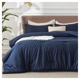 Bedsure King Size Comforter Set - Navy Soft Bedding for All Seasons, Cationic Dyed Bed Set, 3 Pieces, 1 King Size Comforter (104x90) and 2 Pillow Shams (20x36+2)